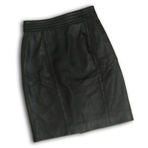 Vintage 80s Black Leather Moto Mini Skirt Size 7